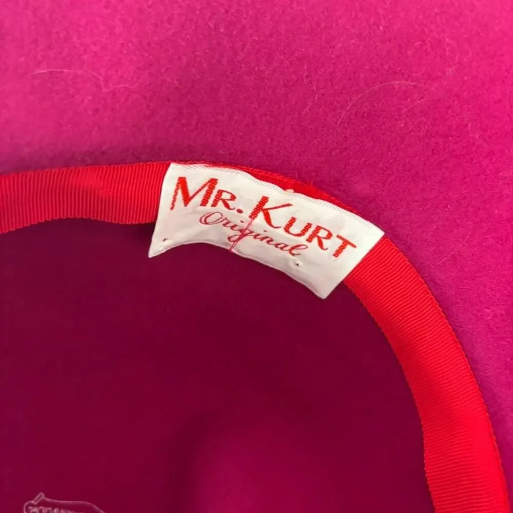 Vintage Mr Kurt Original Hot Pink 100% Wool Wide Brim Hat Excello Veil USA Made